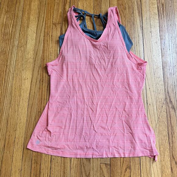 Athleta Tank Womens Medium Sports Bra Orange Gray Workout - Picture 1 of 8